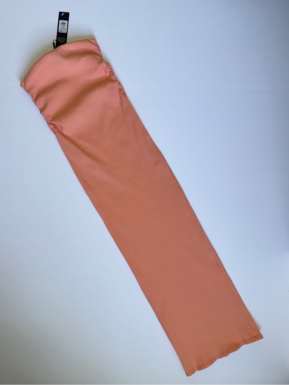 Fashion Nova Strapless Ribbed Maxi Dress in Coral Peach